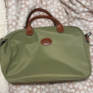 Longchamp Olive Green Leather-Trimmed Duffel